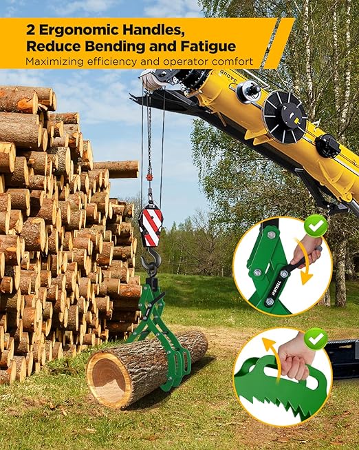26 in Log Lifting Tongs, Log Grapple Hook with Handle, Upgraded Timber Claw Hooks as Log Handling Tools for Dragging and Lifting Logs as Tractor, ATVs, Trucks Accessories (4 Claws - 26‘’)