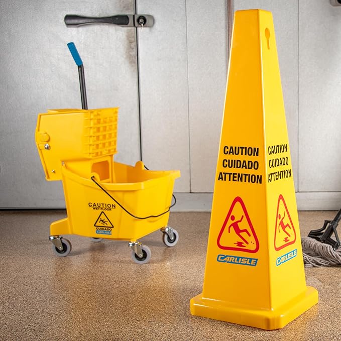 Carlisle Food Service Sparta Commercial Mop Bucket with Side Press Wringer, Floor Cleaning Essentials for Commercial and Home Use, Polypropylene, 26 Quart Capacity, 1 Count, Yellow