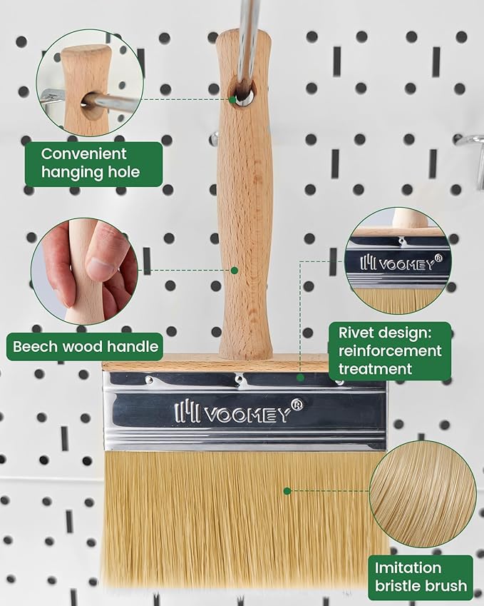 Voomey Deck Stain Brush 5 Inch, Limewash Paint Brush, Deck Stain Applicator Made of Faux Bristle Wire, Stain Brush for Wood Furniture, Wood Doors, Fences