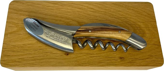 Laguiole En Aubrac Sommelier Waiter's Corkscrew, Olivewood Handle, Wine Opener With Foil Cutter & Bottle Opener, Brushed Bolster