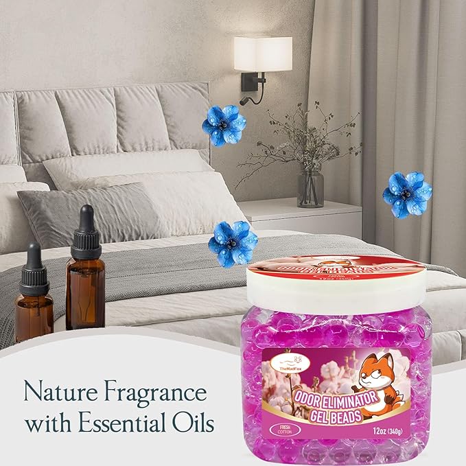 6 Pack Odor Eliminator Gel Beads, 12 oz, Scented Gel Air Freshener, Pet Odor Eliminator for Bathroom, Closet, Pet Area & RVs, Lasts 90 Days for Improved Home Fragrance, Fresh Cotton