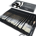 ARTIFY 24 Pieces Synthetic Hog Bristle Paint Brush Set – Expert Series Nylon Brushes for Acrylic, Oil Painting– No Shedding, Canvas Roll Case & Palette Knife, Artist Gifts Art Supplies