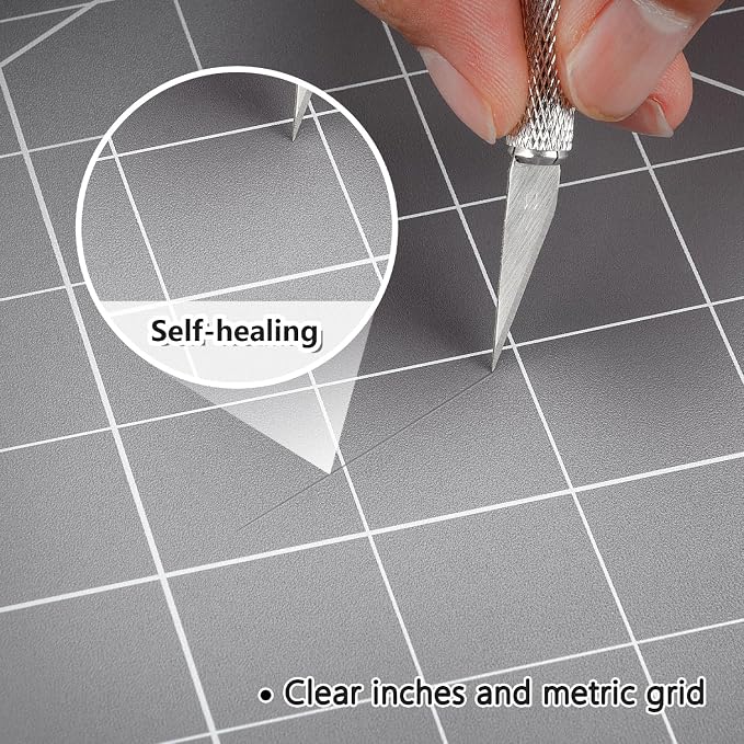 Self Healing Cutting Mat: 12''x18'' Double Sided Craft Cutting Mat for Sewing, Fabric, Quilting - 5-Ply Slip-Resistant Hobby Cutting Board for DIY Projects (Grey/Black)