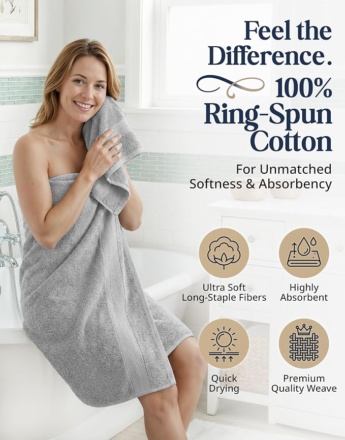LANE LINEN Towel Set for Bathroom 6 Piece Soft Absorbent Quick Dry - Grey | Towels And Washcloths Sets - Oversized & Roomy, Lightweight & Breathable, Fade-Resistant Color, Classic Terry Weave