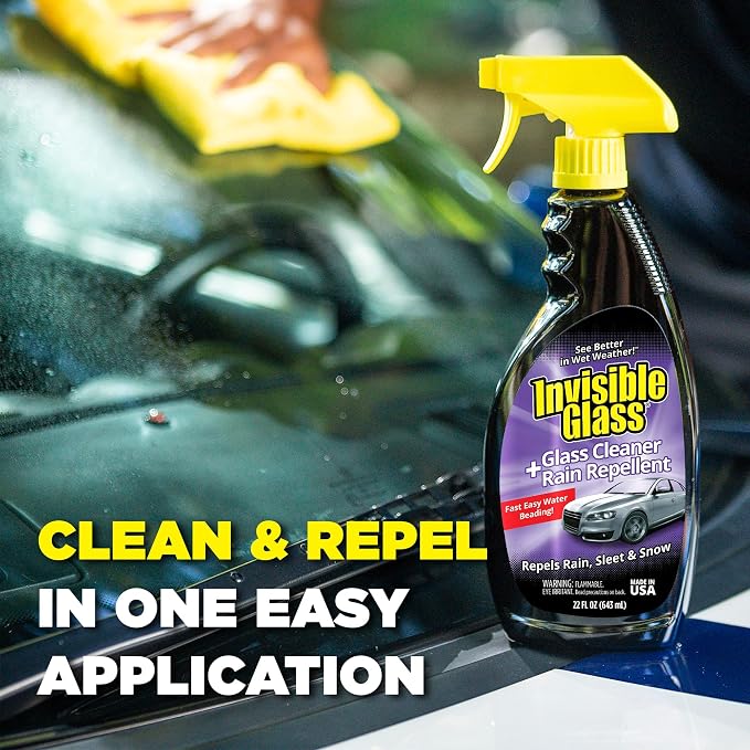 Invisible Glass 92184 Glass Cleaner + Rain Repellent 2-in-1 Windshield and Window Spray, Cleans Auto Glass, Repels Rain, Sleet, Snow, Improves Wet Weather Visibility – 22 fl oz