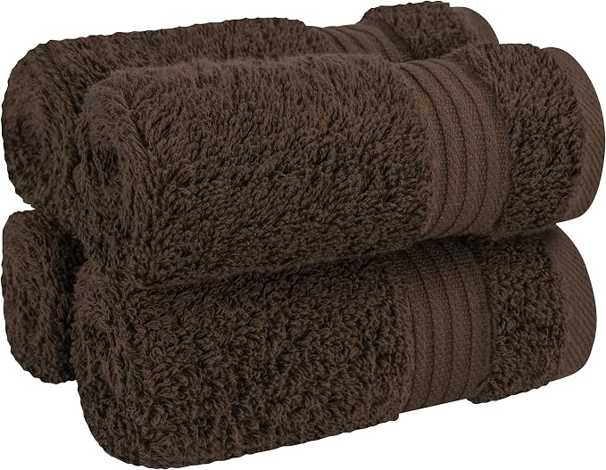 Cotton Paradise 100% Cotton Turkish Towel Set, Soft Absorbent Quick Dry, 4 Piece Washcloth Set, Chocolate Brown