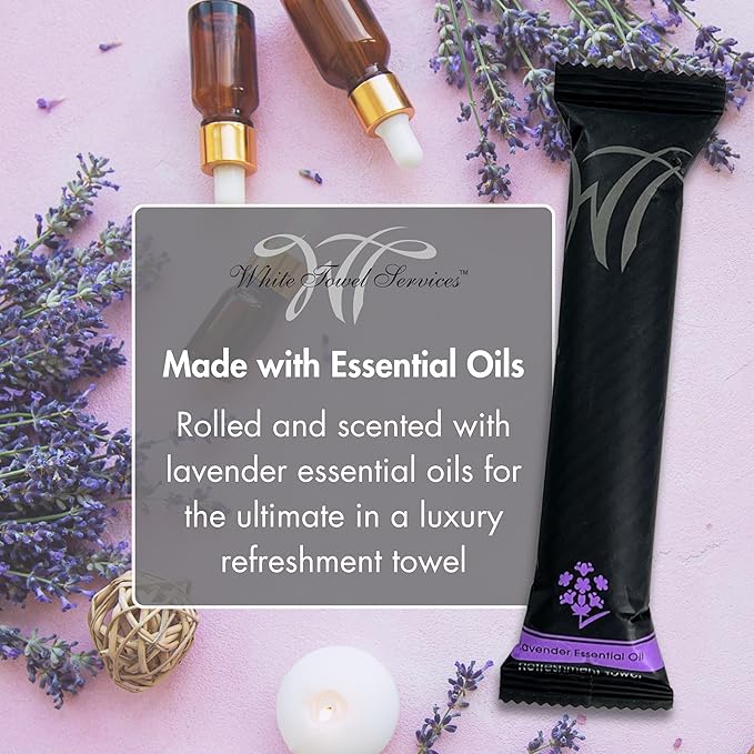 White Towel Services 8" x 8" in Moist Cotton Towel Individually Wrapped - Lavender and Unscented (Case of 100) - Single-Use Oshibori Style Cotton Hospitality Towels