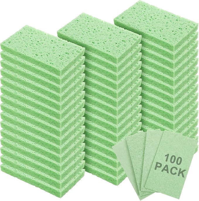 Zhengmy 100 Pieces Sponges Bulk Sponges Kitchen Compressed Sponge Natural Dish Sponge Compressed Wood Pulp Cleaning Without Scratching for Kitchen Bathroom, 3.9 x 2.4 x 0.12 Inch (Green)
