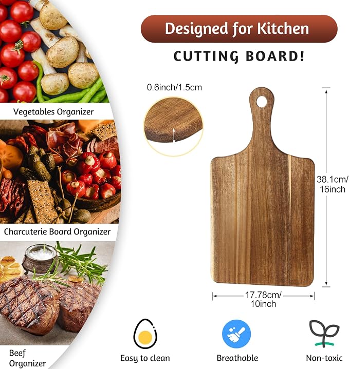 Didaey 6 Pcs Cutting Board Bulk Kitchen Thicken Chopping Platter with Handles Wooden Charcuterie Serving Trays Blank Wood Boards for Engraving Wedding Housewarming(Acacia Wood,13 x 7 Inch)