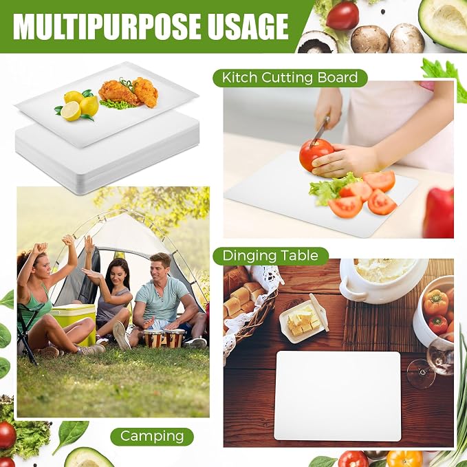 Hushee 60 Count Disposable Cutting Board Sheets 10 x 13 Inch Flexible Plastic Sheet Cutting Mat Large Chopping Boards for Kitchen Cooking Traveling Camping Tailgating BBQ