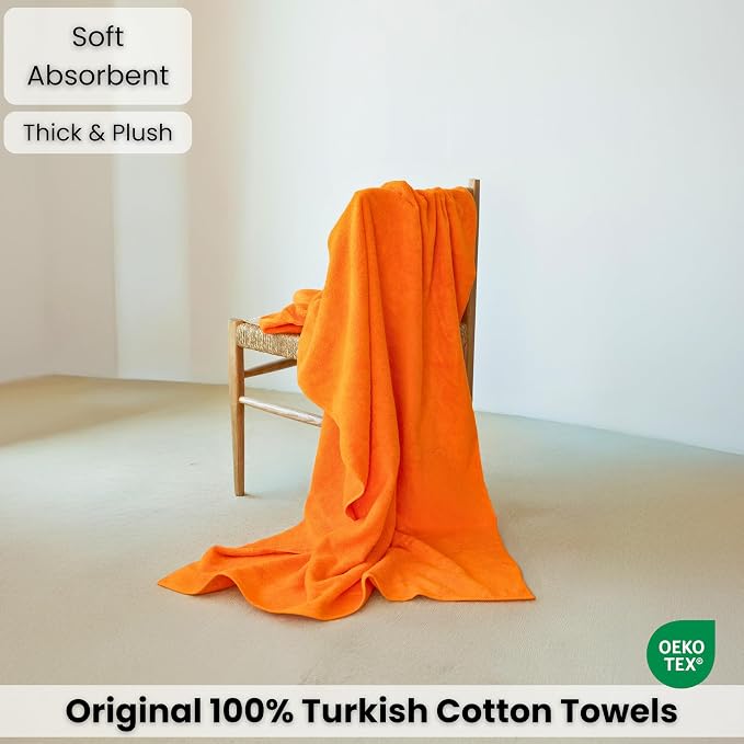SALBAKOS Luxury 100% Turkish Cotton Bath Sheet 40x80 in (1-Piece, Orange) | Extra Large Jumbo Oversized Bathroom and Beach Towel, Super Soft Highly Absorbent Thick Premium Hotel Quality, Made in Turkey