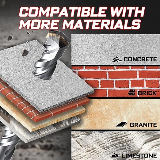 GEINXURN 15 PCS 3/8" x 6" Double Thread Rotary Hammer Drill Bits, Masonry Drill Bits Tool Set Carbide Tipped, Drilling in Brick, Stone and Concrete, Cement Walls
