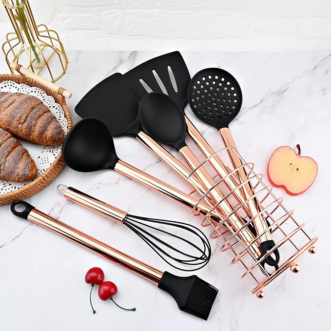 1-Piece Rose Gold Utensil Holder for Kitchen Counter, Stainless Steel Cooking Utensil Holder, Kitchen Utensil Organizer