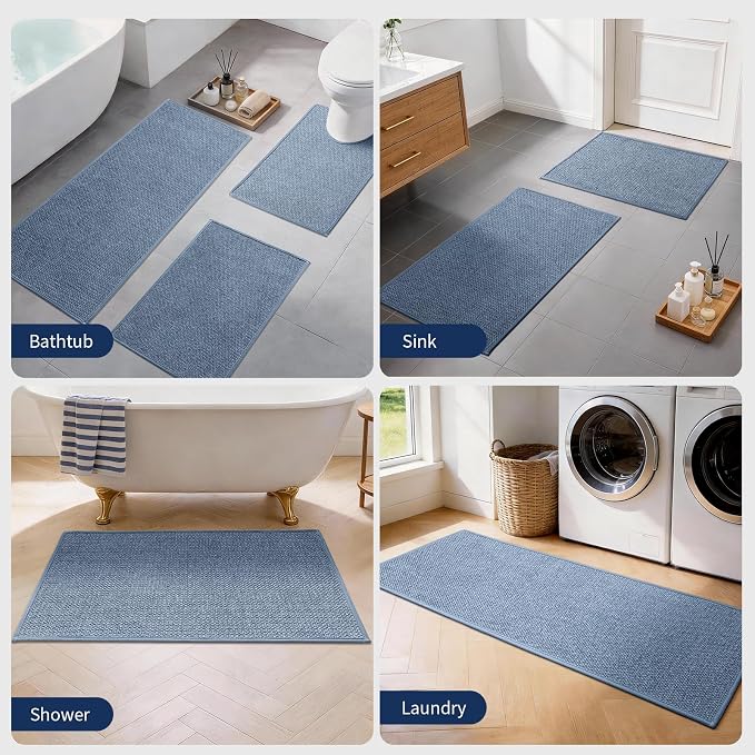 YIHOUSE Long Large Bathroom Rugs Sets 2 Piece, Quick Dry Thin Bath Mat, Non Slip Absorbent Machine Washable, Bath Runner Rug for Tub Sink Home Decor (24"x36" + 24"x59",Navy Blue)