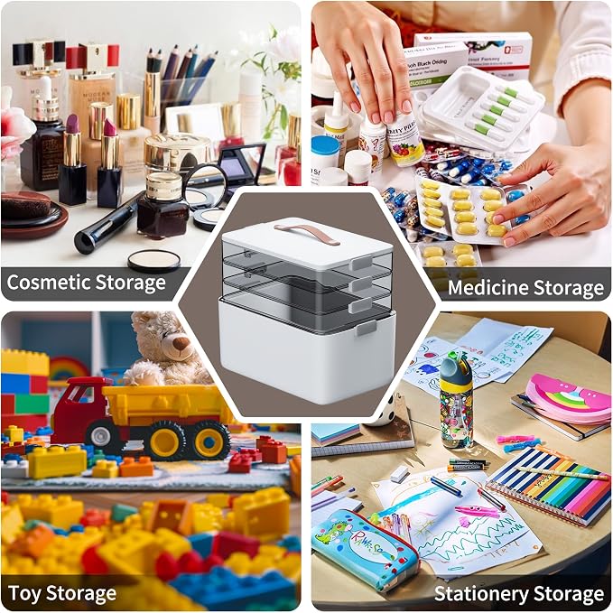 CTIME 4-Tier XL Medicine Organizer - Portable Medicine Cabinet with Leather Handle, Empty First Aid Kit for Home Organization Must, School, Dormitory, Travel, RV, Dorm, Ideal Elderly Gift