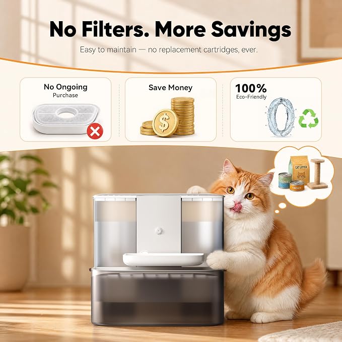 CZPET 4.5L Wireless Cat Water Fountain No Filters | Wastewater Separation, Rechargeable, Ultra Quiet, Automatic Pet Water Fountain for Cats & Small Dogs