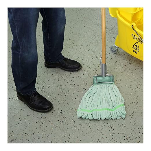 Boardwalk BWK609 Spring Grip Metal Head Mop Handle for Most Mop Heads, 60" Wood Handle