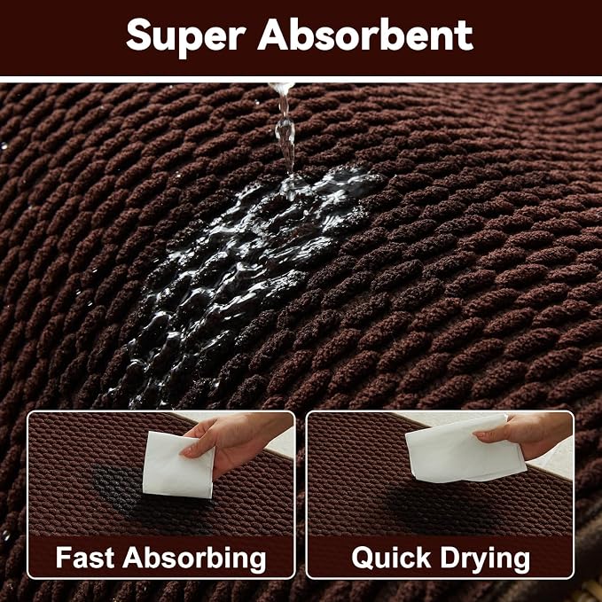 Triohero Bathroom Rugs Non Slip Washable, Super Absorbent Thin Bath Mat Quick Dry Low Pile Bathroom Rug, Brown 24"x47"