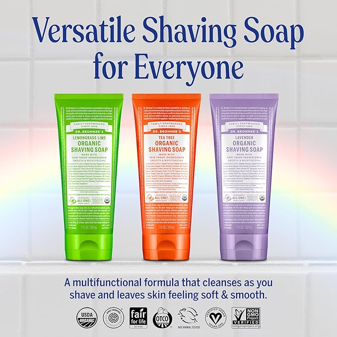 Dr. Bronner's - Organic Shaving Soap (7 oz, 3-Pack, Variety Pack) Lavender, Baby Unscented, & Peppermint - Certified Organic, Sugar & Shikakai Powder, Moisturizes, Use on Face, Underarms, & Legs