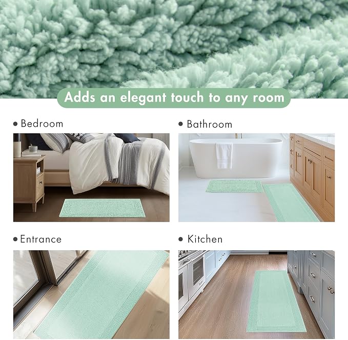 Madison Park Splendor Reversible 100% Cotton Bath Rug, 24 x 36, Green | Tufted Bathroom Mat, 3000 GSM, Hotel Quality, Luxurious Plush, Medium Pile, Absorbent, Quick Dry, OEKO-TEX, Shower Room Décor