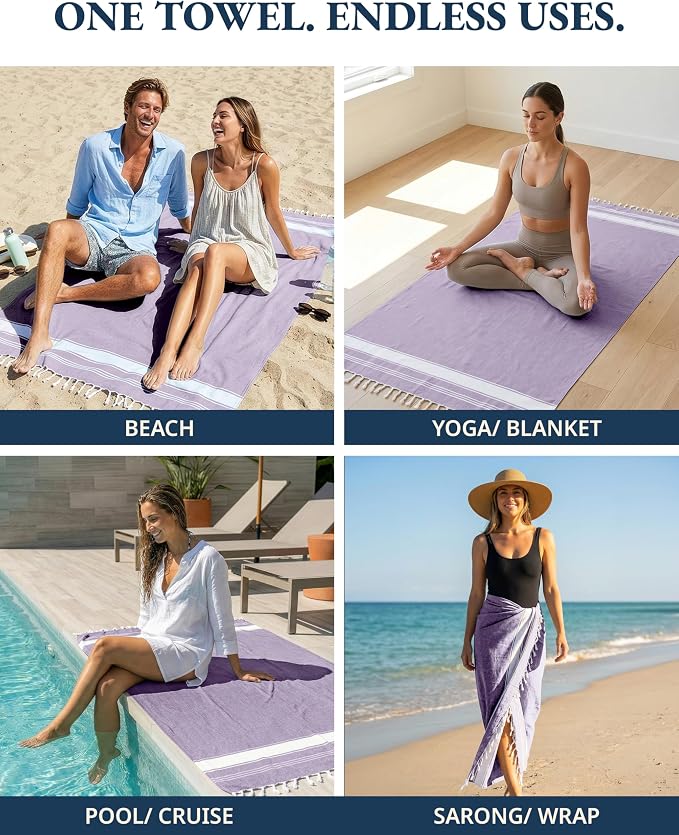 LANE LINEN Beach Towels 4 Pack Oversized, Turkish Towel Set - Regal Orchid | Pre-Washed Oversized Beach Towel - 39"x71", Vacation Essential - Machine Washable, Travel & Camping - Super Absorbent, Soft