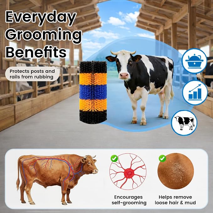 17" x 7.9" Livestock Scratching Brush for Horse, Wall-Mount Grooming and Massage Scratch Brushes for Cow Donkey Goats Horse Sheep, with 8 Screws for Back Itch Relief & Keep Cleaning (1Pcs)