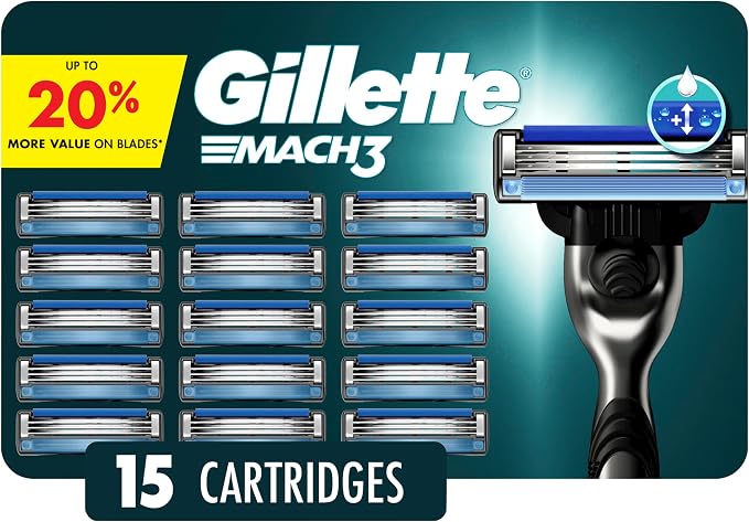 Gillette Mach3 Men's Razor Blades, 15 Blade Refills