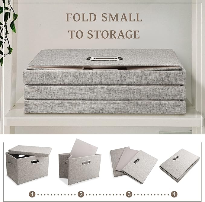 Graciadeco Medium 15" 21 Quart Collapsible Stackable Storage Bins with Lids, 1 Pack Beige Foldable Fabric Closet Storage Boxes with Lids, Heavy-duty Linen Baskets for Bedroom
