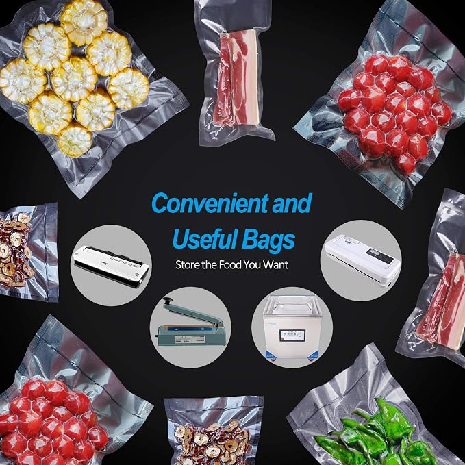 CANLENPK 4x8 Inch/10x20cm Vacuum Seal Bags,Small Precut Food Storage Sealer Bag,Seal Meal Snack Fruit Nut Tea Cookie Bean,Boil Steam Heat Freezer Sous Vide Grocery Sealable Bag(100PCS)