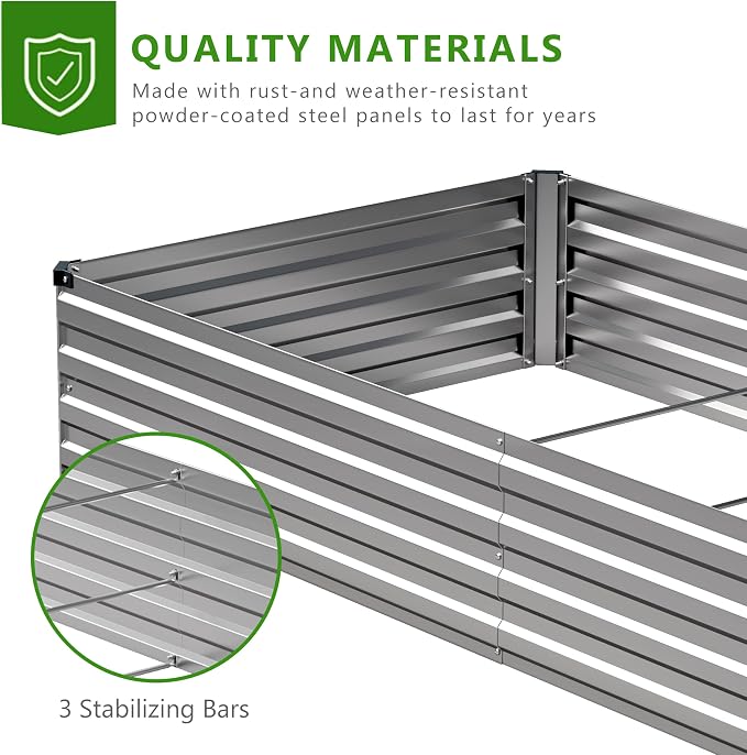 2PCS 9x3x1ft Galvanized Raised Garden Bed Kit,Metal Planter Box for Vegetables,Flowers,Herbs Durable Rust-Resistant Patio Gardening Beds,Silver
