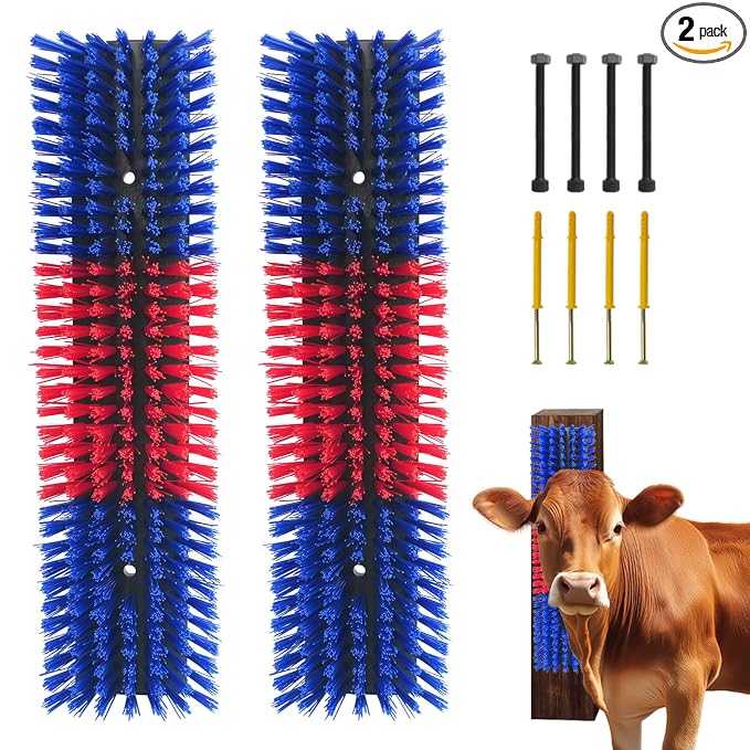 Livestock Scratch Brush With 8 Screws，Animal Back Scratching Brush for Cow,Cattle,Sheep, Horses,Pigs，Massage Grooming Tool(Blue, 2pcs)