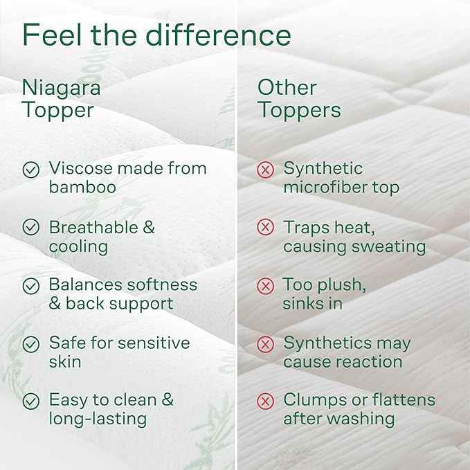 Niagara Sleep Solution Ultra Soft Full XL Size Mattress Topper - Rayon Derived from Bamboo Pillow Top Mattress Pad for Back Pain Relief - Naturally Cooling for Hot Sleepers, Green