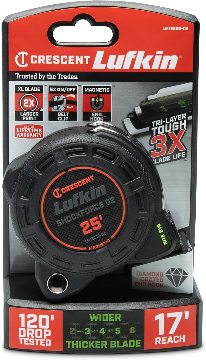 Lufkin Shockforce G2 25-ft Nite Eye Magnetic Tape Measure- LM1225B-02