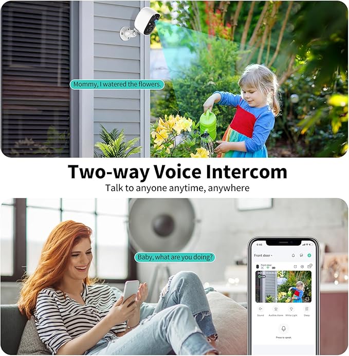 Security Cameras Outdoor/Indoor 4pack,2K UHD WiFi Smart Security Camera,Battery Powered,Motion Detection, 2-Way Audio,Color Night Vision,Weatherproof,Cloud/SD Storage for Home Security (2.4GHz Only)