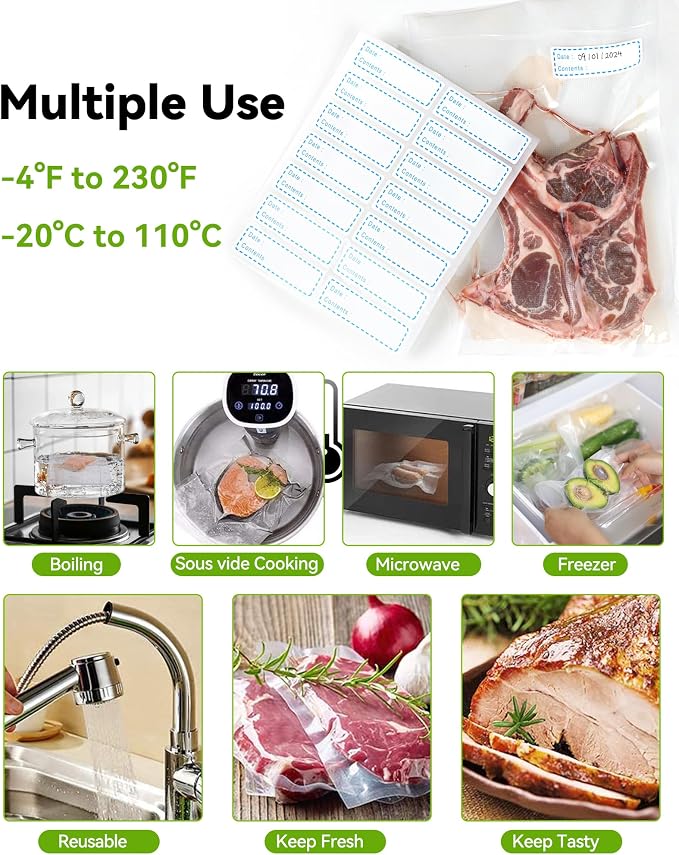 AENTGIU 400 Vacuum Sealer Storage Bags, 8x12 Inch Seal a Meal Bags | BPA Free Quart Bags, Compatible with All Heat Vacuum Sealer Machine, Heavy Duty, Ideal for vac storage,Meal Prep or Sous Vide