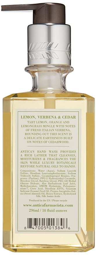 Antica Farmacista Hand & Body Wash - Luxury Nourishing & Hydrating Hand Cleansing Wash - Bath & Body Gift - Lemon, Verbena & Cedar, 10 fl oz