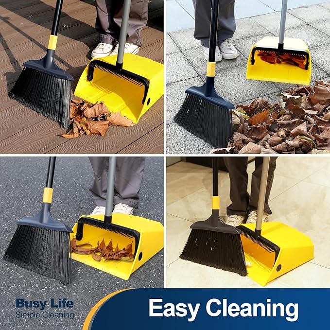 Yocada Commercial Heavy Duty Broom and Dustpan with Comb Set Indoor Outdoor for Courtyard Garage Lobby Mall Market Floor Home Kitchen Room Office Pet Hair Rubbish