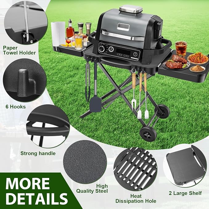 51" Grill Table Stand with Wheels for Ninja Woodfire | Portable cart for OG701, OG850, Blackstone griddles and pizza ovens, storage and mobility for patios