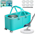 RinseWise Easy-Use Gen 2 Spin Mop and Bucket for Pet & Family Homes, Shower-Style Rinse, Clean & Dirty Water Separation, 1.5 Gal Clean Water Capacity, 4 Swivel Wheels, 61" Handle, 6 Mop Heads - Blue
