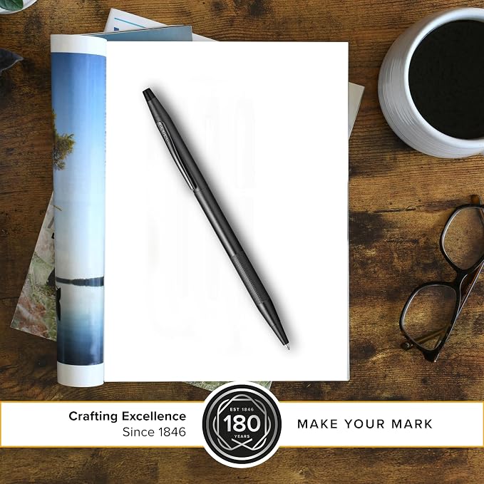 Cross Classic Century Black PVD Micro-knurl Ballpoint Pen - Refillable Pen for Effortless Writing - Black Ink - Durable Construction - Premier Distinctive Look - Gift-Ready