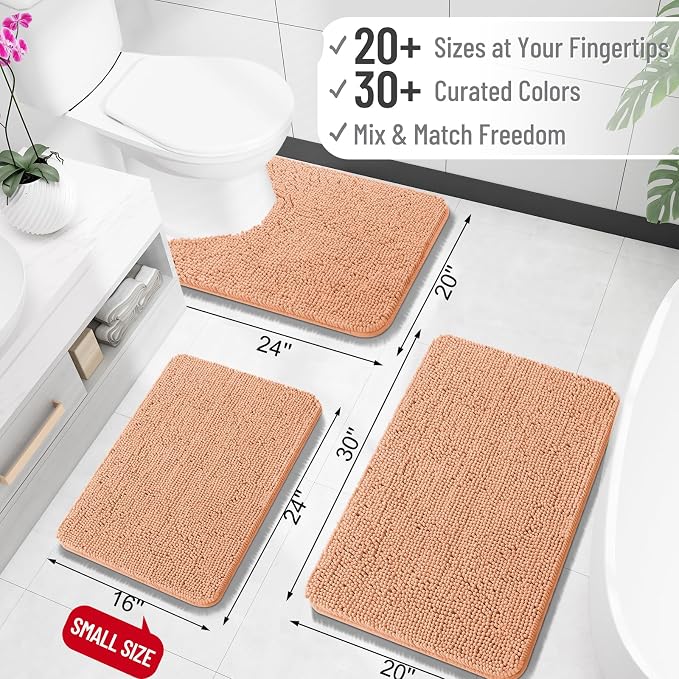 OLANLY Large Bathroom Rugs 40x32, Extra Soft Absorbent Chenille Bath Rugs, Rubber Backing Quick Dry, Machine Washable Bath Mats for Bathroom Floor, Tub and Shower, Home Decor Accessories, Peach