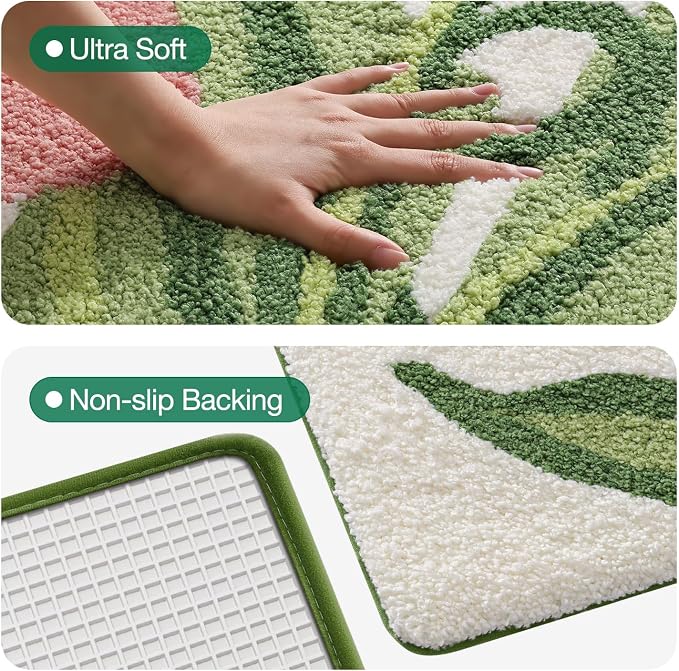 LUMI Bathroom Rugs Cute Tulip, Soft Absorbent Square Bath Mat Non-Slip, Machine Washable Quick Dry Beige Luxury Rug Flower for Kids Room, Bathtub, Home Decor, 32"x32"