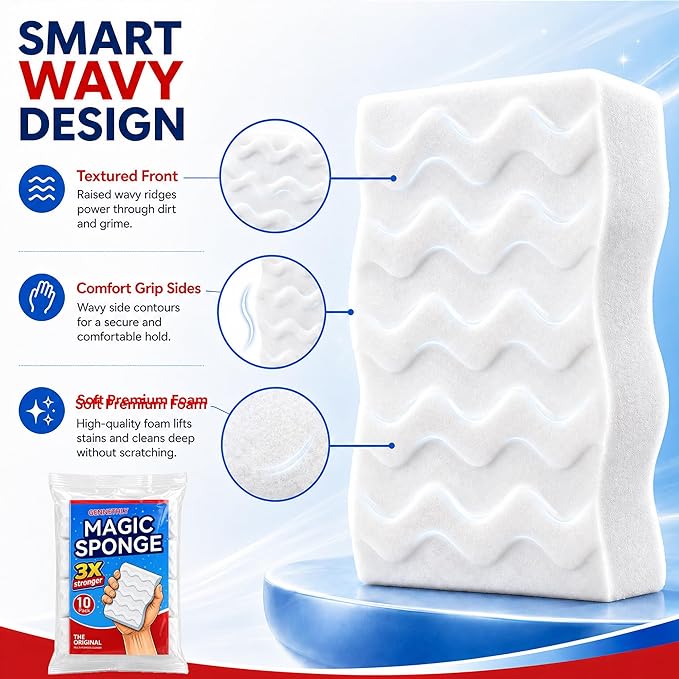 3X Density Magic Sponge Eraser, 10 Pack Melamine Sponge Cleaning Eraser Bulk, White Foam Magic Clean, Household Cleaning Sponges mr for Kitchen, Bathroom, Bathtub, Sink, Shoes & Wall Cleaner