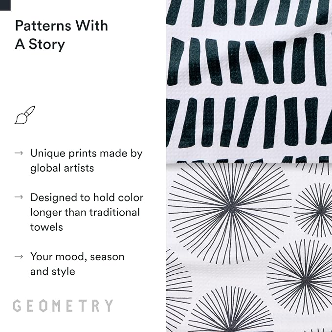 GEOMETRY Kitchen Tea Towels - Quick Dry Microfiber Dish Towels for Kitchen Linework, 18" x 30" 2 Pack