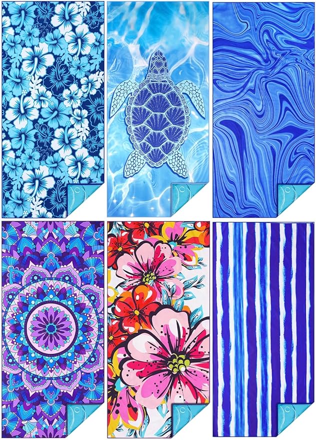 TwoYek Microfiber Beach Towel Extra Large 71x32 inches 6 Pack Bulk | Thin Lightweight, Sand Free, Super Absorbent & Quick Dry, Oversized Towels for Beach Bath Pool Swim Travel Essentials Gifts