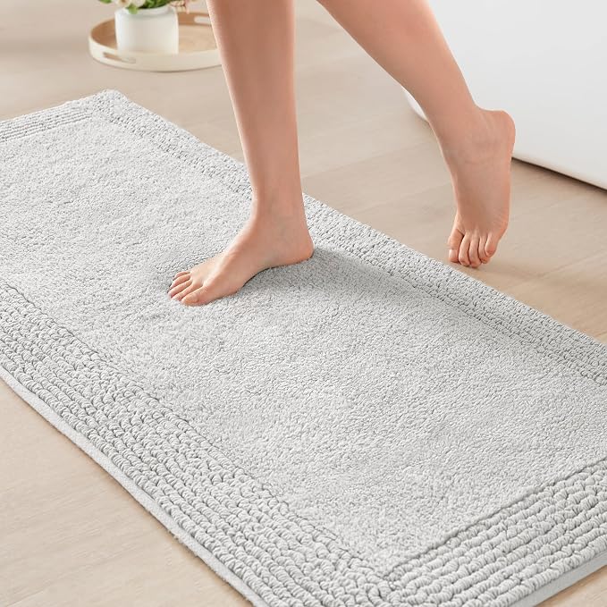 Madison Park Splendor Reversible 100% Cotton Bath Runner, 24 x 60, Grey | Tufted Bathroom Rug, 3000 GSM, Hotel Quality, Luxurious Plush, Medium Pile, Absorbent, Quick Dry, OEKO-TEX, Shower Room Décor