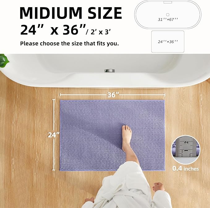 TYUU Bathroom Rugs Non Slip Washable, Super Absorbent Thin Bath Mat Quick Dry Low Pile Bathroom Rug, Lavender 24"x36"