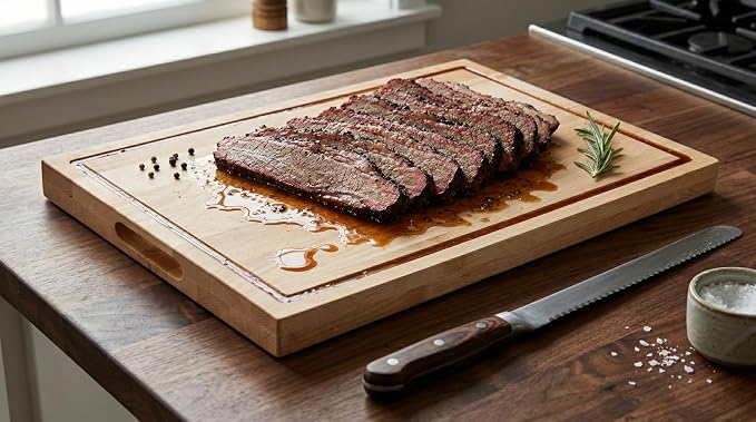 16 in. x 24 in. Maple Wood Cutting Board, Reversible with Juice Groove and Smooth Side, Thick Butcher Block Style Prep Board with Built-In Handles for Kitchen, BBQ, Meat Carving and Serving