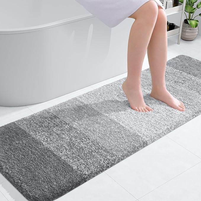 OLANLY Bathroom Runner Rugs Mat 59x20, Extra Soft Absorbent Microfiber Bath Rugs, Rubber Backing, Quick Dry, Washable Long Bath Mats for Bathroom, Tub and Shower, Home Decor Accessories, Light Grey