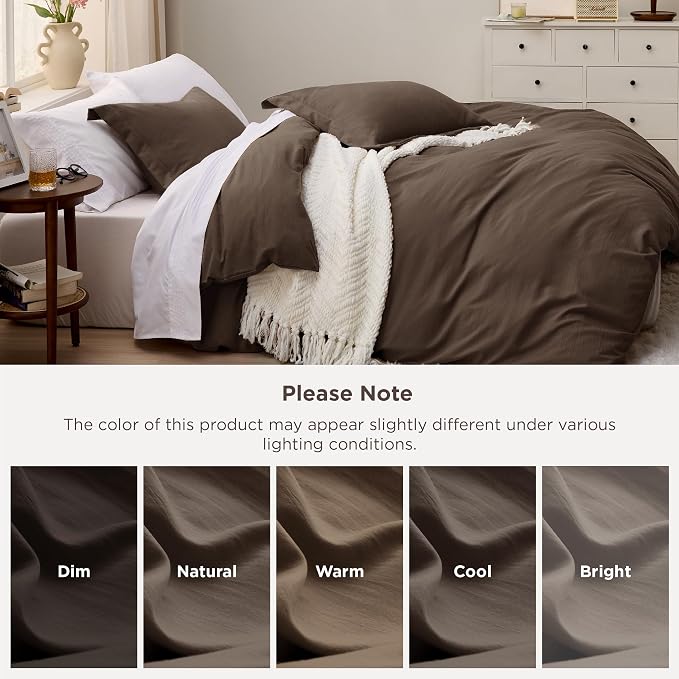 Bedsure Dark Brown Duvet Cover King Size - 3 Pieces Prewashed Cotton-Like Polyester Soft Bedding Set, Includes 1 Duvet Cover 104x90 Inches with Zipper Closure & 2 Pillow Shams, No Comforter